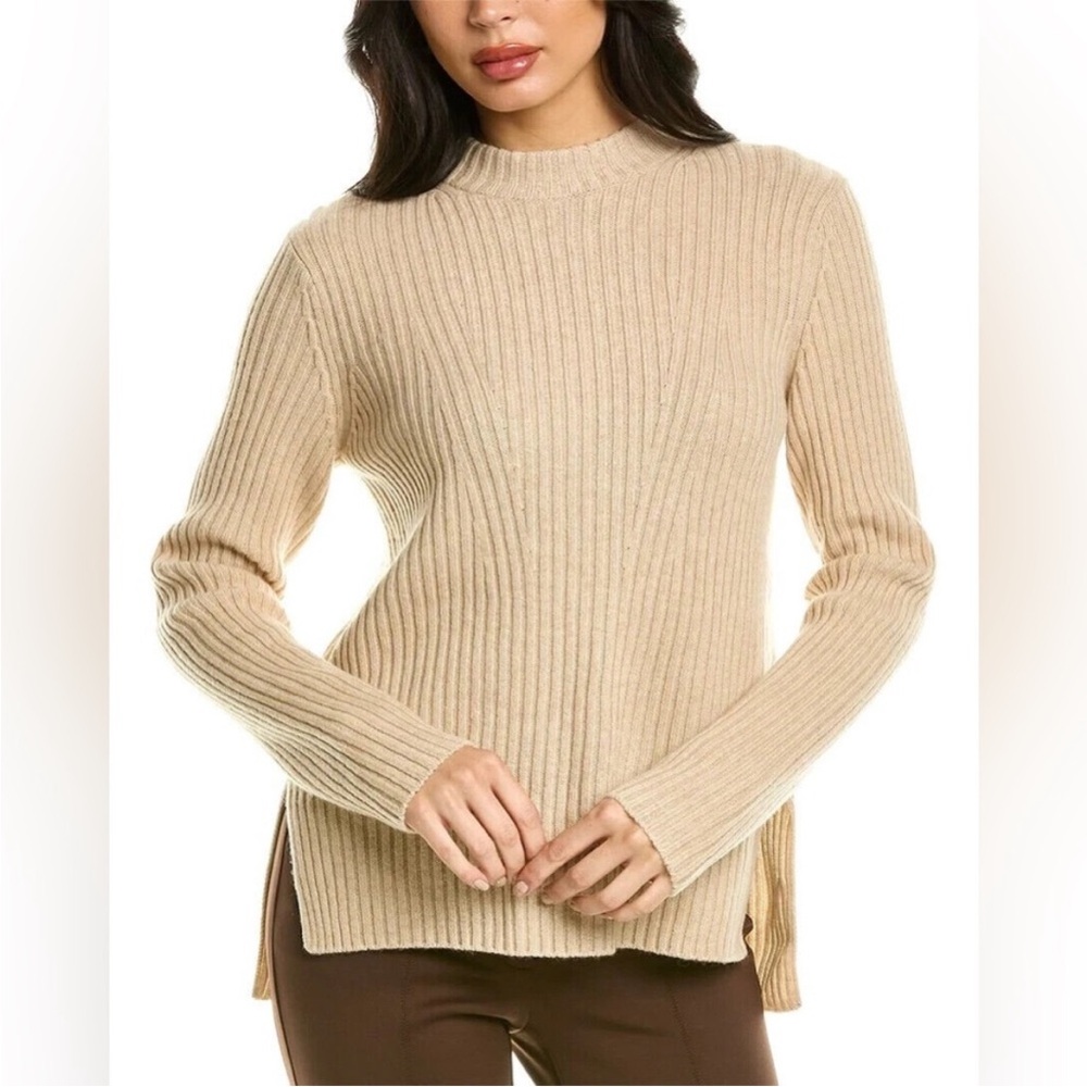 Vince Beige Wool and Cashmere Ribbed Turtleneck Sweater
